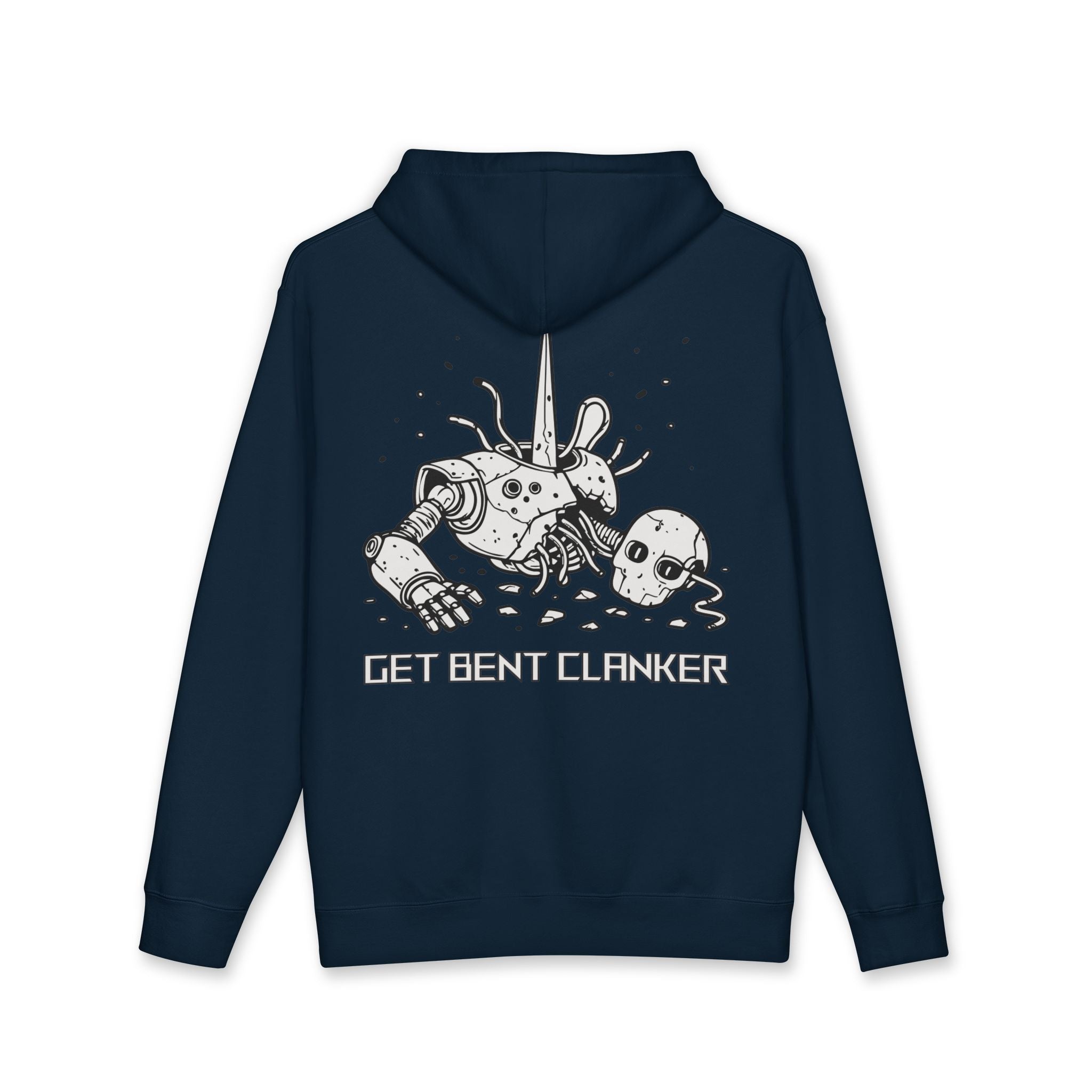Hoodie — “Get Bent Clunker” Robo Skull Graphic Hoodie